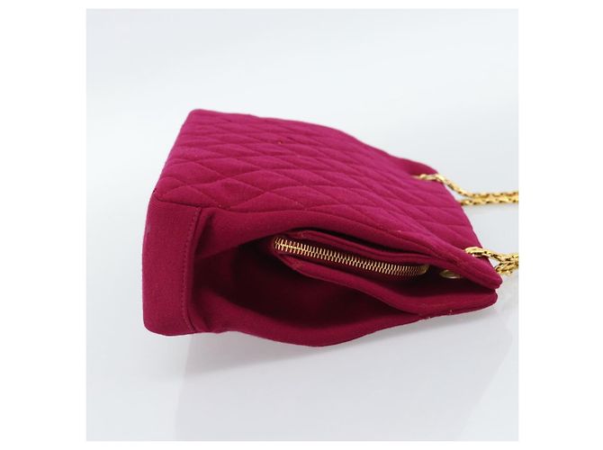 CHANEL Matelasse Chain Shoulder Bag Cotton Jersey Wine Red Gold CC Auth 185539 D'oro Bordò - vista 4