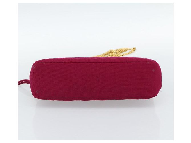 CHANEL Matelasse Chain Shoulder Bag Cotton Jersey Wine Red Gold CC Auth 185539 D'oro Bordò - vista 5
