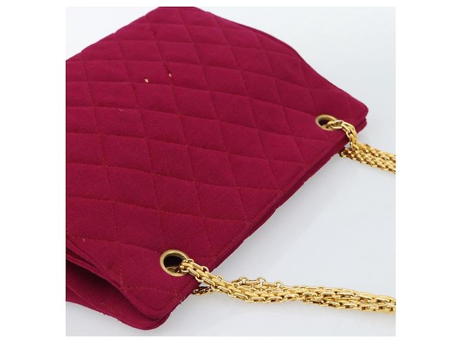 CHANEL Matelasse Chain Shoulder Bag Cotton Jersey Wine Red Gold CC Auth 185539 D'oro Bordò - vista 6