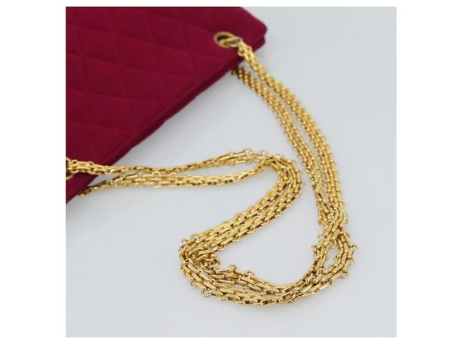 CHANEL Matelasse Chain Shoulder Bag Cotton Jersey Wine Red Gold CC Auth 185539 D'oro Bordò - vista 7