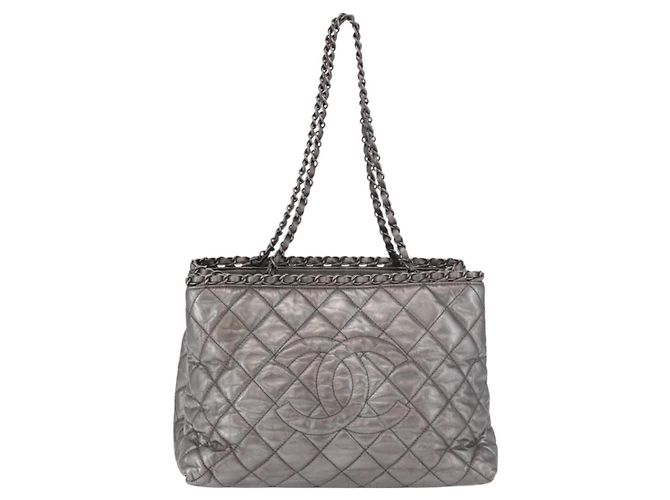 CHANEL Matelasse Chain Me Shoulder Bag Leather Silver CC Auth 187120SAV Argento - vista 13