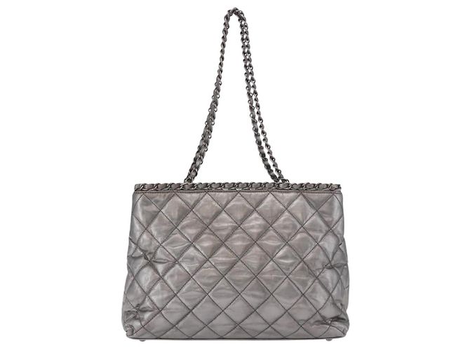 CHANEL Matelasse Chain Me Shoulder Bag Leather Silver CC Auth 187120SAV Argento - vista 2