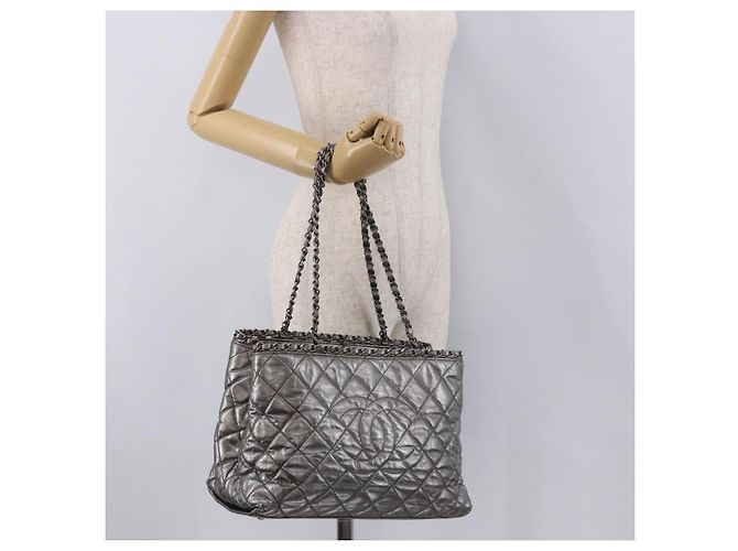 CHANEL Matelasse Chain Me Shoulder Bag Leather Silver CC Auth 187120SAV Argento - vista 26