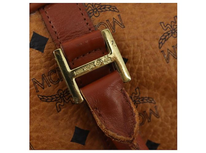 MCM Vicetos Logogram Boston Bag PVC Leather 2way Brown Gold Auth 183972 Marrone D'oro - vista 10