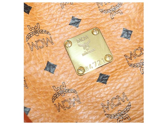 MCM Vicetos Logogram Boston Bag PVC Leather 2way Brown Gold Auth 183972 Marrone D'oro - vista 12