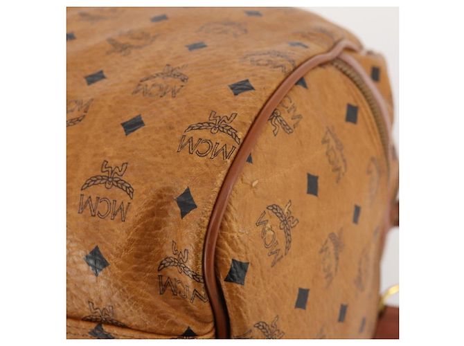 MCM Vicetos Logogram Boston Bag PVC Leather 2way Brown Gold Auth 183972 Marrone D'oro - vista 17
