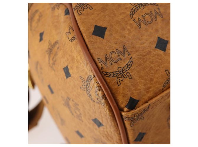 MCM Vicetos Logogram Boston Bag PVC Leather 2way Brown Gold Auth 183972 Marrone D'oro - vista 18