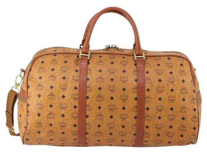 MCM Vicetos Logogram Boston Bag PVC Leather 2way Brown Gold Auth 183972 Marrone D'oro - vista 2