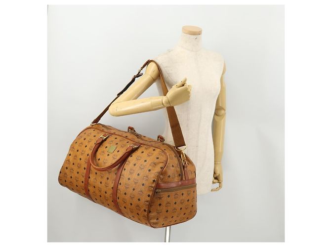 MCM Vicetos Logogram Boston Bag PVC Leather 2way Brown Gold Auth 183972 Marrone D'oro - vista 24