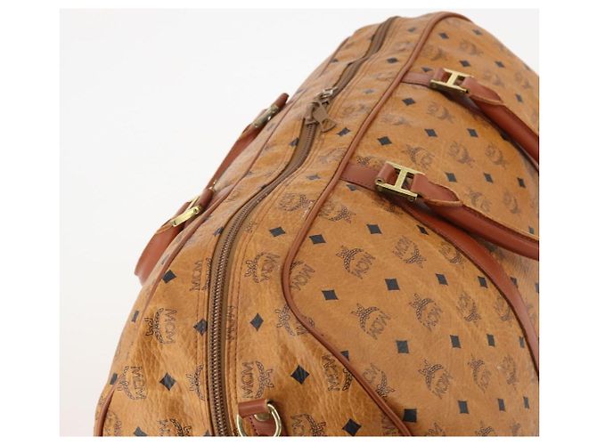 MCM Vicetos Logogram Boston Bag PVC Leather 2way Brown Gold Auth 183972 Marrone D'oro - vista 6