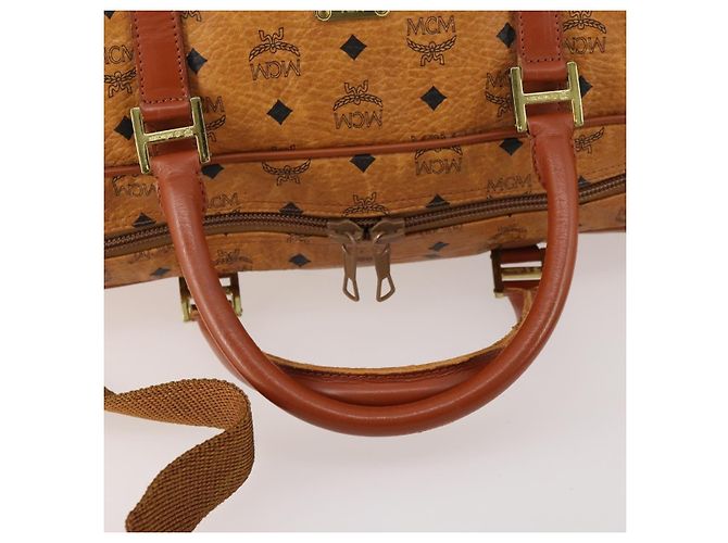 MCM Vicetos Logogram Boston Bag PVC Leather 2way Brown Gold Auth 183972 Marrone D'oro - vista 9