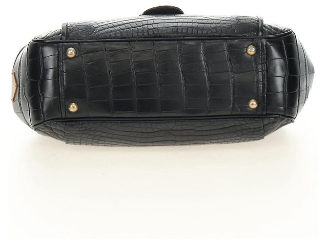 Borsa PRADA in pelle con stampa coccodrillo nera Oro Auth 185588V Nero D'oro - vista 5