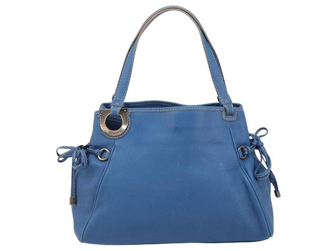 Borsa Tote Salvatore Ferragamo Gancini in pelle blu e oro Auth 185584A D'oro - vista 13