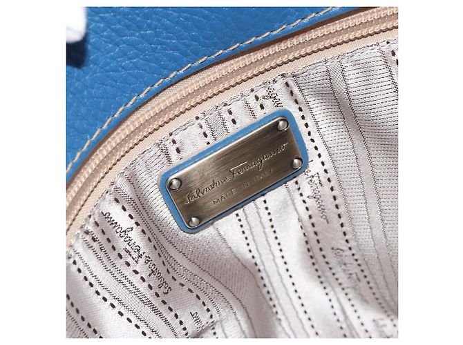 Borsa Tote Salvatore Ferragamo Gancini in pelle blu e oro Auth 185584A D'oro - vista 18