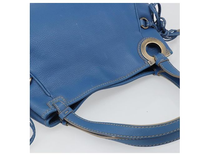 Borsa Tote Salvatore Ferragamo Gancini in pelle blu e oro Auth 185584A D'oro - vista 6