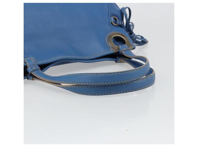 Borsa Tote Salvatore Ferragamo Gancini in pelle blu e oro Auth 185584A D'oro - vista 7