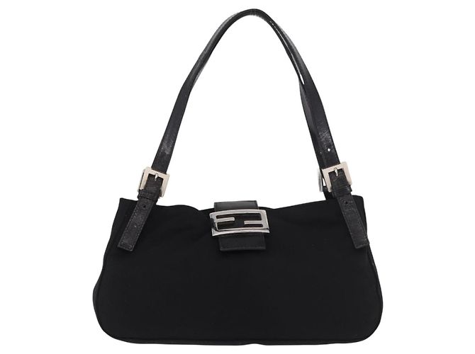 Borsa a tracolla FENDI Mamma Baguette in jersey di cotone Nero Argento Auth 186336 - vista 13