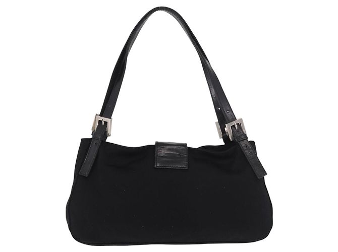Borsa a tracolla FENDI Mamma Baguette in jersey di cotone Nero Argento Auth 186336 - vista 2