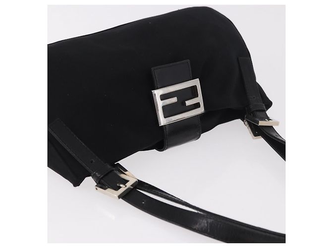 Borsa a tracolla FENDI Mamma Baguette in jersey di cotone Nero Argento Auth 186336 - vista 6