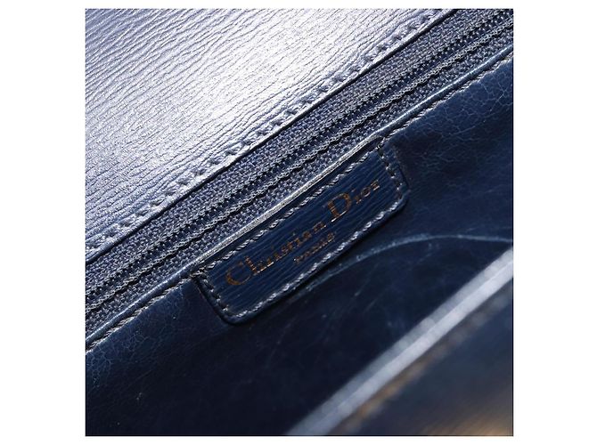 Borsa a tracolla Christian Dior in pelle 2way blu oro Auth 185936A D'oro - vista 12