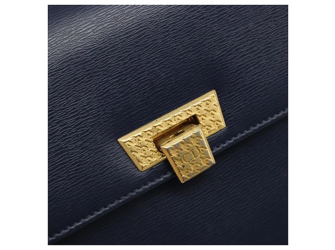 Borsa a tracolla Christian Dior in pelle 2way blu oro Auth 185936A D'oro - vista 19