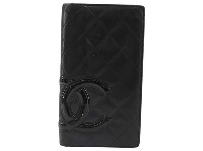 CHANEL Portafoglio Cambon Line in pelle di agnello nero CC Auth 179550 - vista 13
