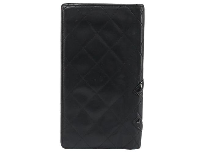 CHANEL Portafoglio Cambon Line in pelle di agnello nero CC Auth 179550 - vista 2