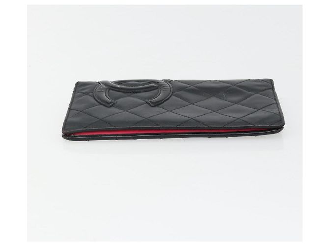 CHANEL Portafoglio Cambon Line in pelle di agnello nero CC Auth 179550 - vista 3