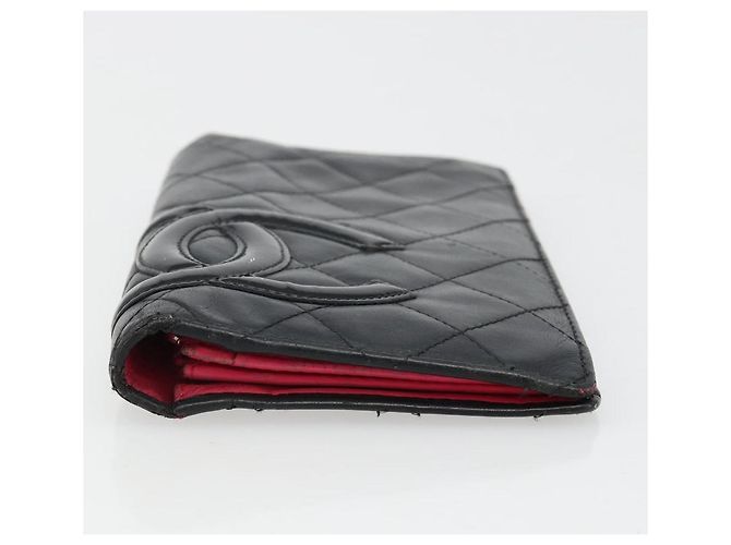 CHANEL Portafoglio Cambon Line in pelle di agnello nero CC Auth 179550 - vista 6