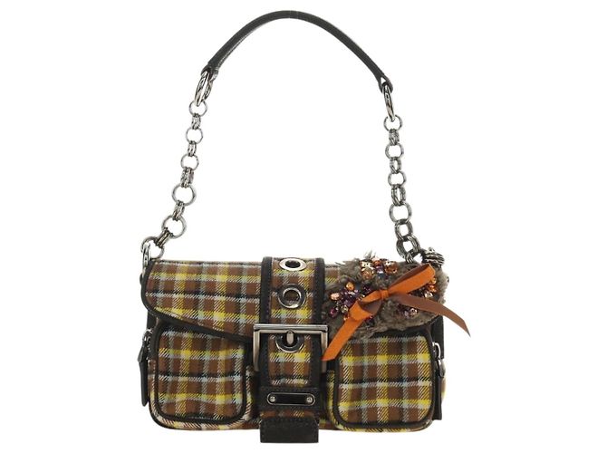 Borsa a Spalla con Catena PRADA Canvas Marrone Argento Auth 185603SM - vista 13