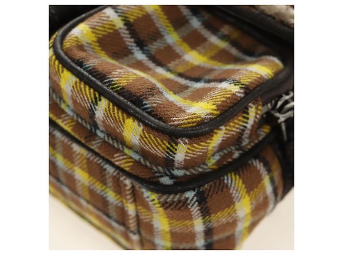 Borsa a Spalla con Catena PRADA Canvas Marrone Argento Auth 185603SM - vista 17