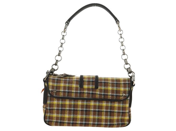 Borsa a Spalla con Catena PRADA Canvas Marrone Argento Auth 185603SM - vista 2