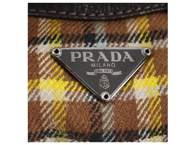 Borsa a Spalla con Catena PRADA Canvas Marrone Argento Auth 185603SM - vista 32