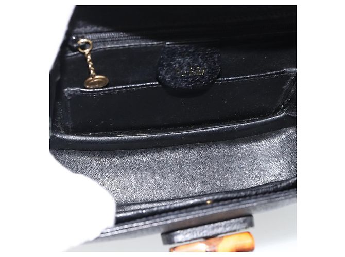 Bolsa de Ombro GUCCI Bamboo em Couro 2way Preto Ouro 000 1014 0188 Auth 187626SAV Dourado - vista 10