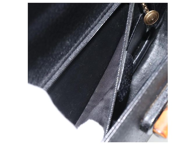 Bolsa de Ombro GUCCI Bamboo em Couro 2way Preto Ouro 000 1014 0188 Auth 187626SAV Dourado - vista 11