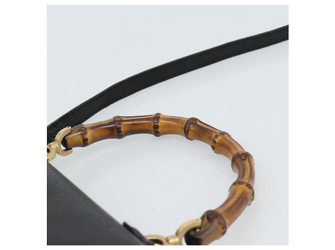 Bolsa de Ombro GUCCI Bamboo em Couro 2way Preto Ouro 000 1014 0188 Auth 187626SAV Dourado - vista 14