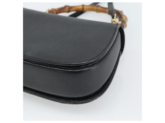 Bolsa de Ombro GUCCI Bamboo em Couro 2way Preto Ouro 000 1014 0188 Auth 187626SAV Dourado - vista 17