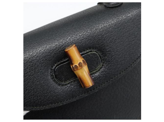Bolsa de Ombro GUCCI Bamboo em Couro 2way Preto Ouro 000 1014 0188 Auth 187626SAV Dourado - vista 19