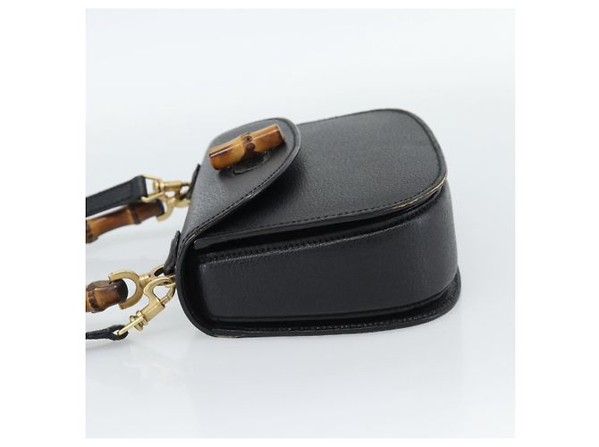 Bolsa de Ombro GUCCI Bamboo em Couro 2way Preto Ouro 000 1014 0188 Auth 187626SAV Dourado - vista 3