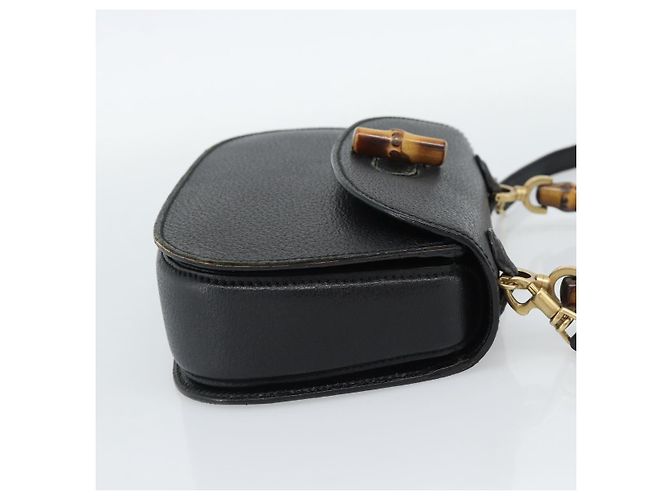 Bolsa de Ombro GUCCI Bamboo em Couro 2way Preto Ouro 000 1014 0188 Auth 187626SAV Dourado - vista 4