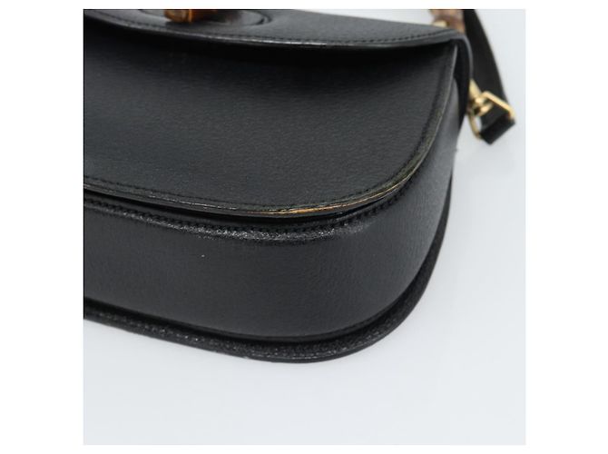 Bolsa de Ombro GUCCI Bamboo em Couro 2way Preto Ouro 000 1014 0188 Auth 187626SAV Dourado - vista 9