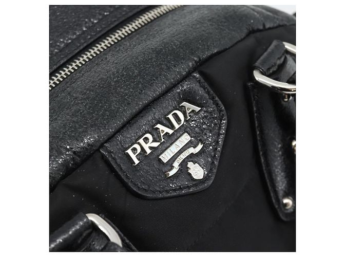Borsa PRADA in pelle 2way Nera Argento Auth 186264A Nero - vista 14