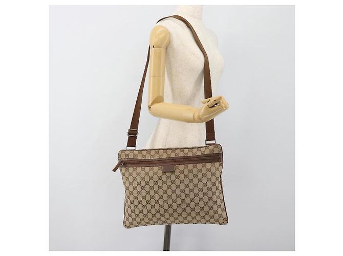 Borsa a Spalla GUCCI GG Canvas Beige Argento 90477 Auth 186195A - vista 23