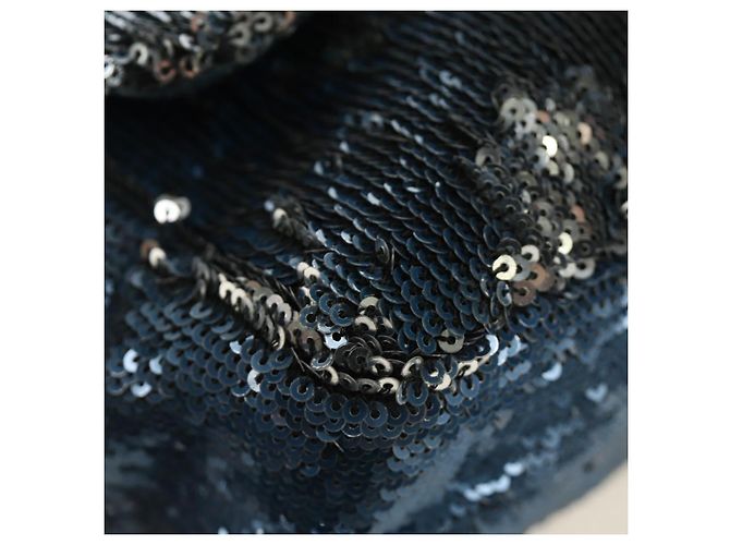 CHANEL Coco Cuba Chain Shoulder Bag Sequin Blue Silver CC Auth 185311SM Argento - vista 15