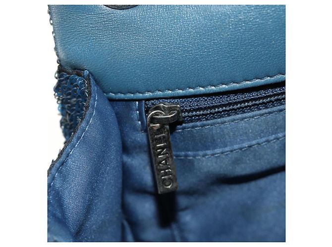 CHANEL Coco Cuba Chain Shoulder Bag Sequin Blue Silver CC Auth 185311SM Argento - vista 27