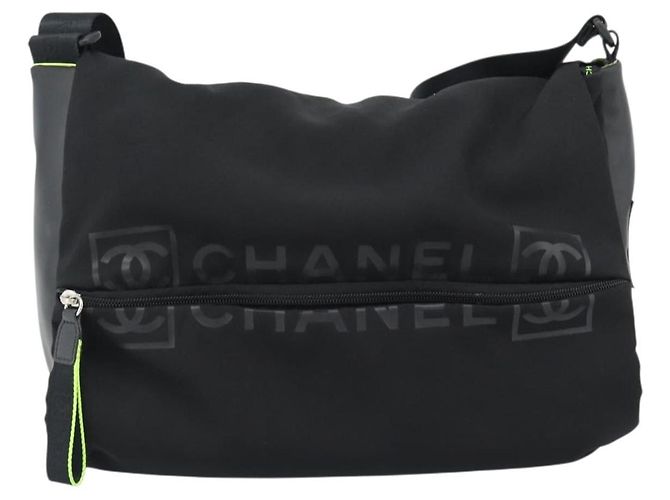 Borsa a tracolla CHANEL Sports Line Nylon Nero Argento CC Auth 186205SAV - vista 13