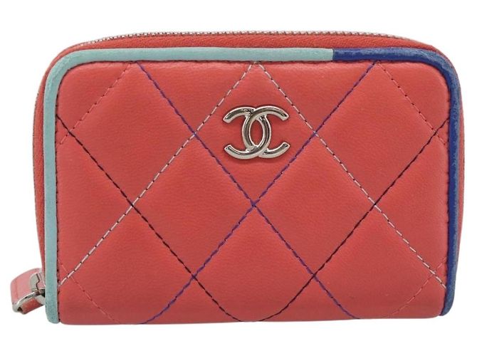 CHANEL Matelassé Münzbeutel Lammfell Rosa Silber CC Authentisch 185777A Pink - Ansicht 13