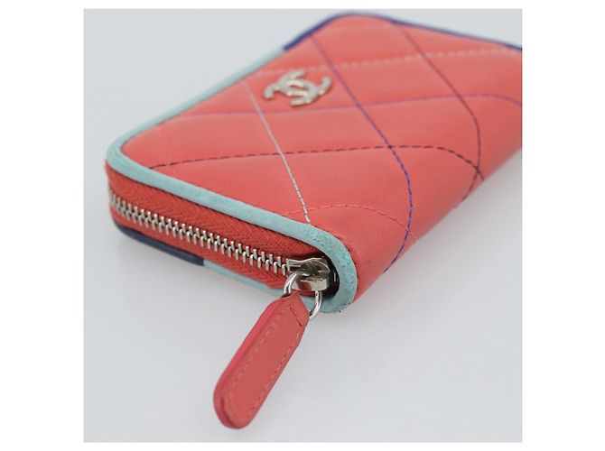 CHANEL Matelassé Münzbeutel Lammfell Rosa Silber CC Authentisch 185777A Pink - Ansicht 15