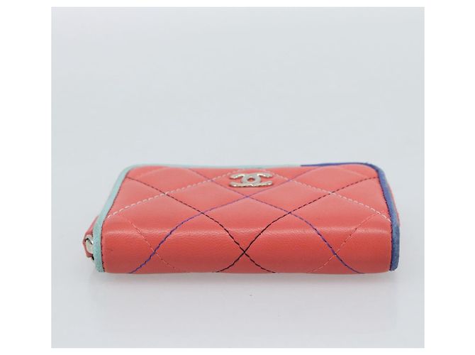 CHANEL Matelassé Münzbeutel Lammfell Rosa Silber CC Authentisch 185777A Pink - Ansicht 6