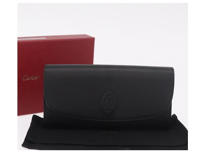 Cartier Cartera Larga de Cuero Negro Oro Auth 186137V Dorado - vista 12